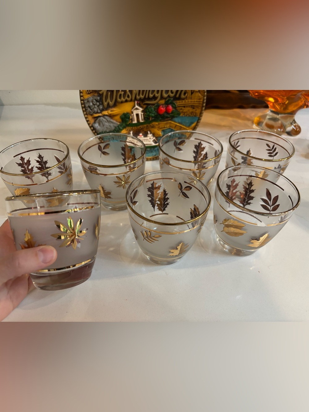 MCM VTG 7 Libbey Gold Leaf 3 1/4" Old Fashioned Tumblers